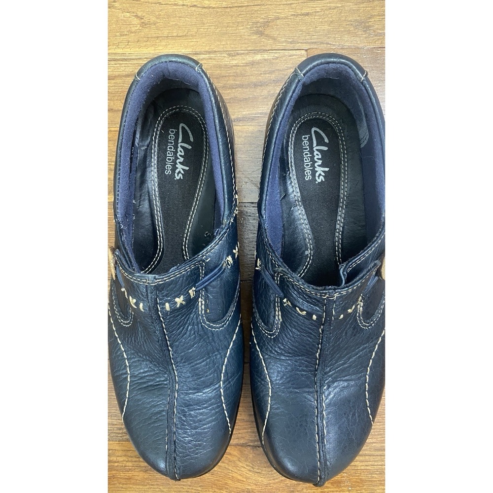 Clarks Womens Un Loop Slip-on Shoes 7.5 M Comfort Loafers Leather Navy Blue - Picture 3 of 9